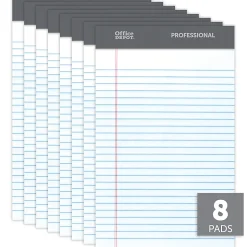 Office Depot® Brand Professional Writing Pads, 5" x 8", Narrow Ruled, 50 Sheets, White, Pack Of 8