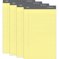 Office Depot® Brand Professional Writing Pads, 8-1/2" x 14", Legal/Wide Ruled, 50 Sheets, Canary, Pack Of 4