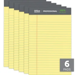 Office Depot® Brand Professional Writing Pads, 5" x 8", Narrow Ruled, 50 Sheets, 100% Recycled, Canary, Pack Of 6