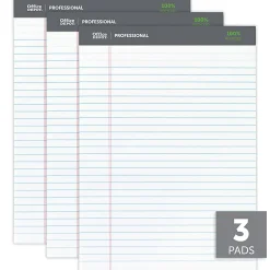 Office Depot® Brand Professional Writing Pads, 8-1/2" x 11-3/4", Legal/Wide Ruled, 50 Sheets, 100% Recycled, White, Pack Of 3
