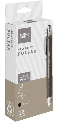 Office DepotĀ® Brand Pulsar Advanced Ink Ballpoint Pens, Conical/Medium Point, 0.8 mm, Black Barrels, Black Ink, Pack Of 12