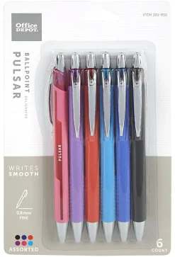 Office DepotĀ® Brand Pulsar Advanced Ink Ballpoint Pens, Conical/Medium Point, 0.8 mm, Fashion Assorted Barrel Colors, Assorted Ink Colors, Pack Of 6
