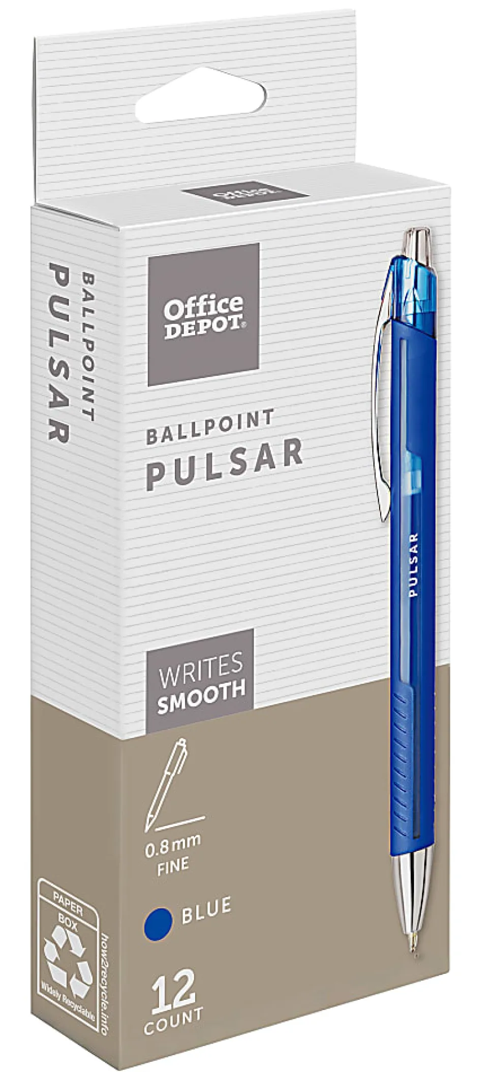 Office Depot® Brand Pulsar Advanced Ink Ballpoint Pens, Conical/Medium Point, 0.8 mm, Blue Barrels, Blue Ink, Pack Of 12