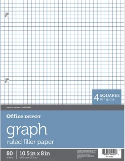 Office DepotĀ® Brand Quadrille-Ruled Notebook Filler Paper, 8" x 10 1/2", White, Pack Of 80 Sheets