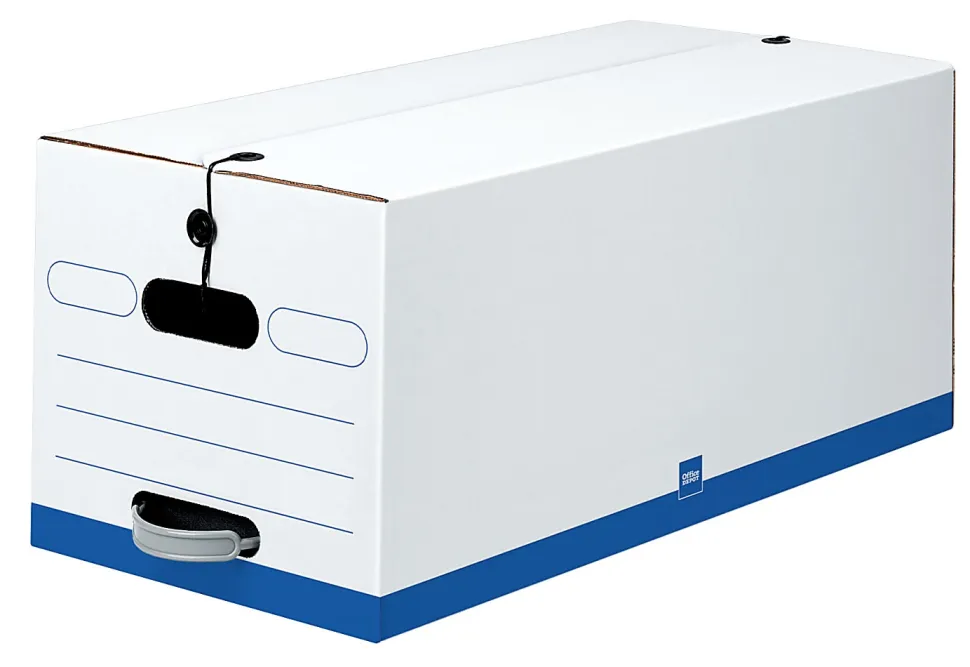 Office Depot® Brand Quick Set Up Standard-Duty Storage Boxes, Letter Size, 24" x 12" x 10", White/Blue, Pack Of 12 - 0800603
