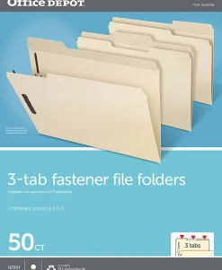 Office Depot® Brand Reinforced Manila Folder With 2 Embossed Fasteners, 1/3-Cut Tabs, Letter Size, Box Of 50