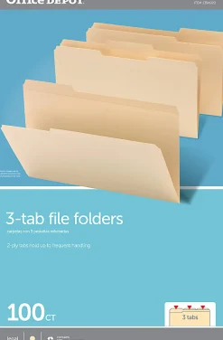 Office DepotĀ® Brand Reinforced File Folders, 1/3-Cut Tabs, Legal Size, Manila, Box Of 100