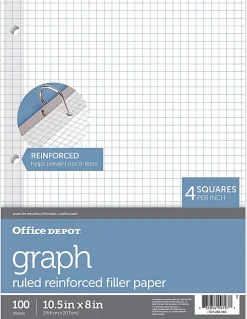 Office DepotĀ® Brand Reinforced Filler Paper, 8" x 10-1/2", Quadrille Ruled, White, Pack Of 100 Sheets