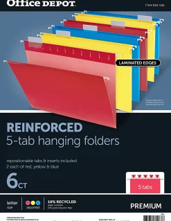 Office Depot® Brand Reinforced Hanging File Folders, 8 1/2" x 11", Letter Size, Assorted Colors, Pack Of 6 Folders