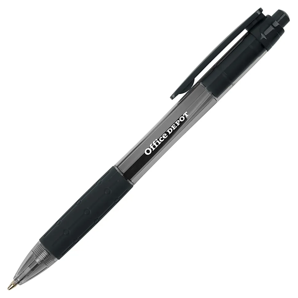 Office Depot® Brand Retractable Ballpoint Pens With Grips, Medium Point, 1.0 mm, Black Barrels, Black Ink, Pack Of 50 Pens