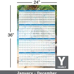 2026 Office Depot® Brand Reversible Erasable Wall Calendar, 24" x 36", Paradise, January to December