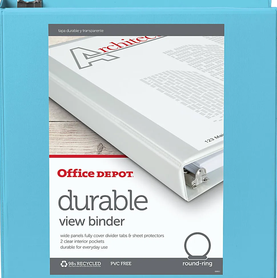 Office Depot® Brand 3-Ring Durable View Binder, 2" Round Rings, Jeweler Blue