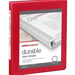 Office Depot® Brand 3-Ring Durable View Binder, 1/2" Round Rings, Red