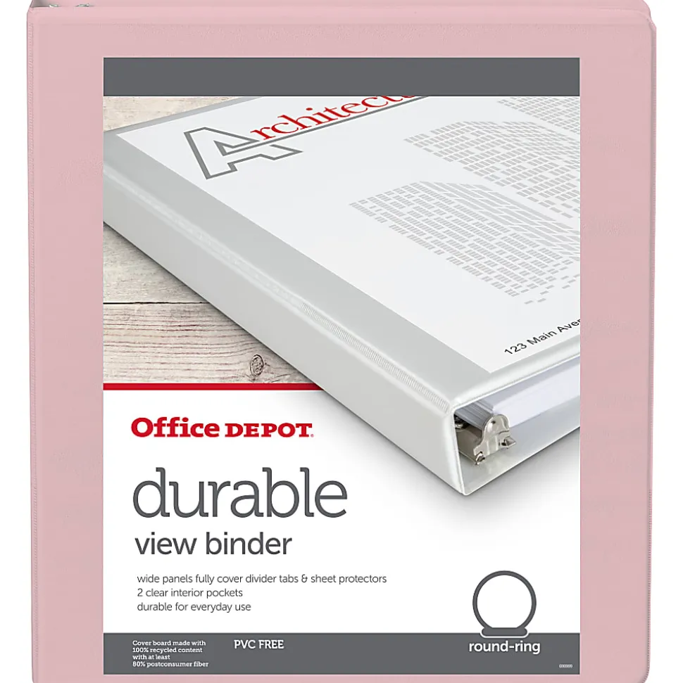 Office Depot® Brand 3-Ring Durable View Binder, 1-1/2" Round Rings, Sage