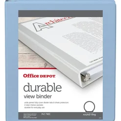 Office DepotĀ® Brand 3-Ring Durable View Binder, 1" Round Rings, Baby Blue