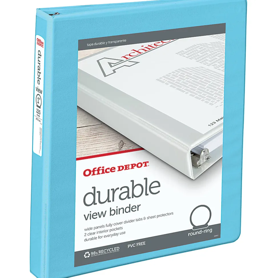 Office Depot® Brand 3-Ring Durable View Binder, 1" Round Rings, Jeweler Blue
