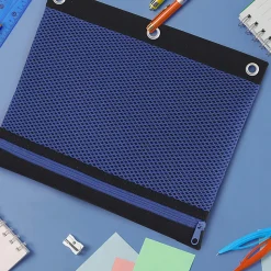 Office DepotĀ® Brand 3-Ring Mesh Pencil Pouch, 8" x 10-1/4", Blue