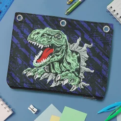 Office DepotĀ® Brand 3-Ring Pencil Pouch, 7" x 9-11/16", Dinosaur, Total Quantity 1