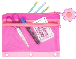 Office Depot® Brand 3-Ring Pencil Pouch With 10 Mini Erasers, 7" x 9-11/16", Pink