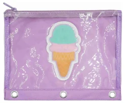 Office DepotĀ® Brand 3-Ring Puffer Pencil Pouch, 7-7/8" x 10", Purple/Ice Cream