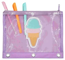 Office Depot® Brand 3-Ring Puffer Pencil Pouch, 7-7/8" x 10", Purple/Ice Cream