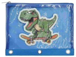 Office DepotĀ® Brand 3-Ring Puffer Pencil Pouch, 7-7/8" x 10", Blue/Dino