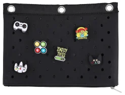 Office DepotĀ® Brand 3-Ring Silicone Pencil Pouch With Charms, 7" x 9-13/16", Black