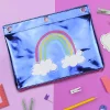 Office Depot® Brand 3-Ring TPU Pencil Pouch, 7" x 9-5/8", Blue/Rainbow