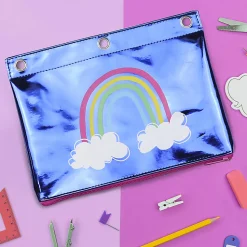 Office DepotĀ® Brand 3-Ring TPU Pencil Pouch, 7" x 9-5/8", Blue/Rainbow