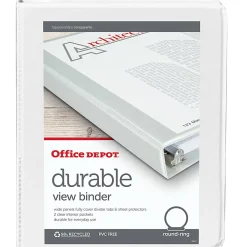 Office DepotĀ® Brand 3-Ring 5-1/2" x 8-1/2" Durable View Binder, 1" Round Rings, White