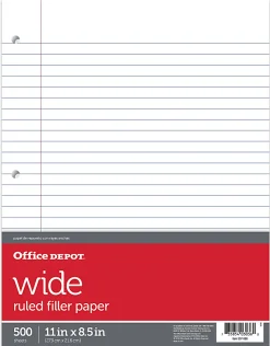 Office Depot® Brand Ruled Filler Paper, 8 1/2" x 11", Wide Ruled, White, Pack Of 500 Sheets