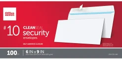 Office Depot® Brand #10 Security Envelopes, 4-1/8" x 9-1/2", Clean Seal, White, Box Of 100