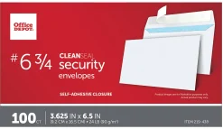 Office Depot® Brand #6 3/4 Security Envelopes, 3-5/8" x 6-1/2", Clean Seal, White, Box Of 100