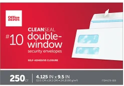 Office Depot® Brand #10 Security Envelopes, Double Window, 4-1/8
