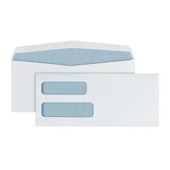 Office Depot® Brand #10 Security Envelopes, Double Window, 4-1/8" x 9-1/2", Gummed Seal, White, Box Of 500