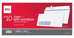 Office DepotĀ® Brand #10 Security Envelopes, Left Window, 4-1/8" x 9-1/2", Clean Seal, White, Box Of 250
