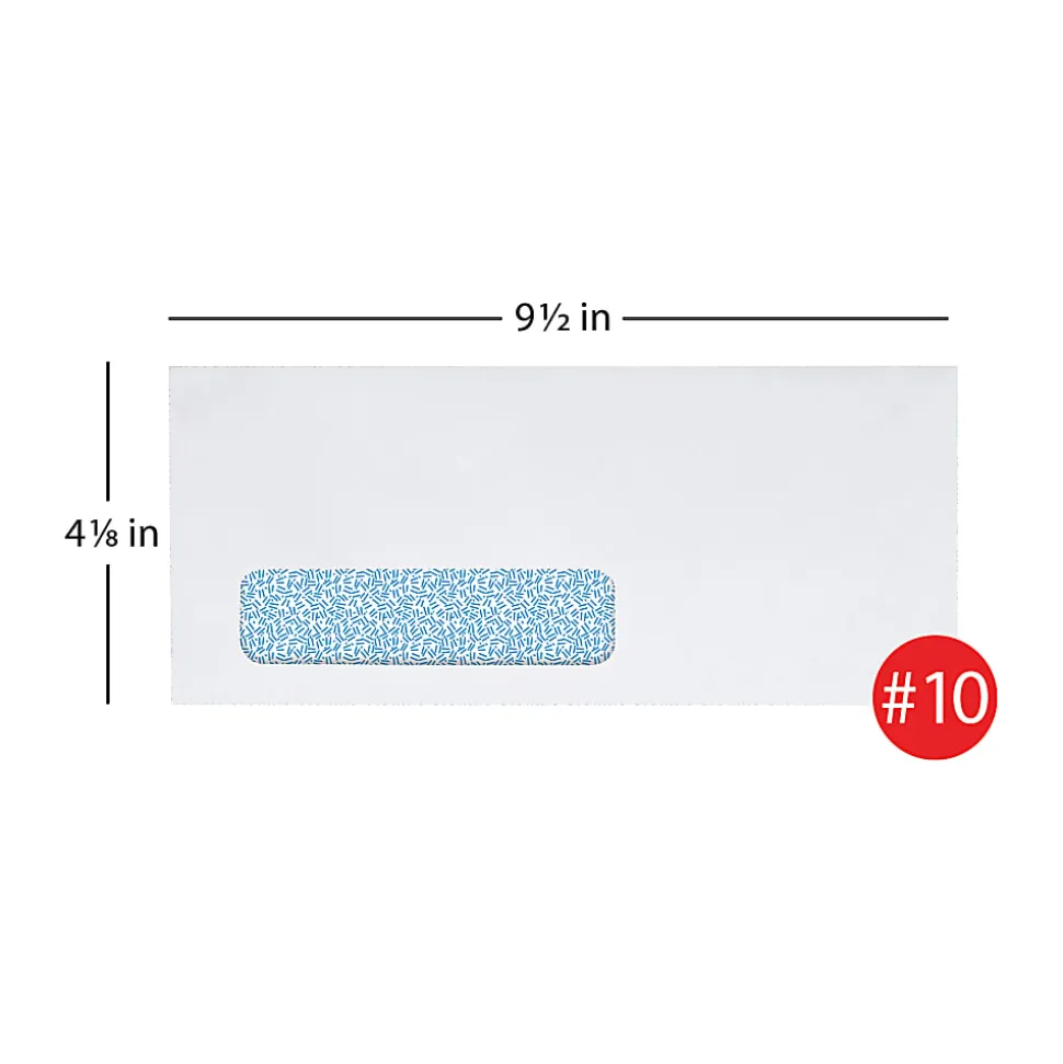 Office Depot® Brand #10 Security Envelopes, Left Window, 4-1/8" x 9-1/2", Clean Seal, White, Box Of 250