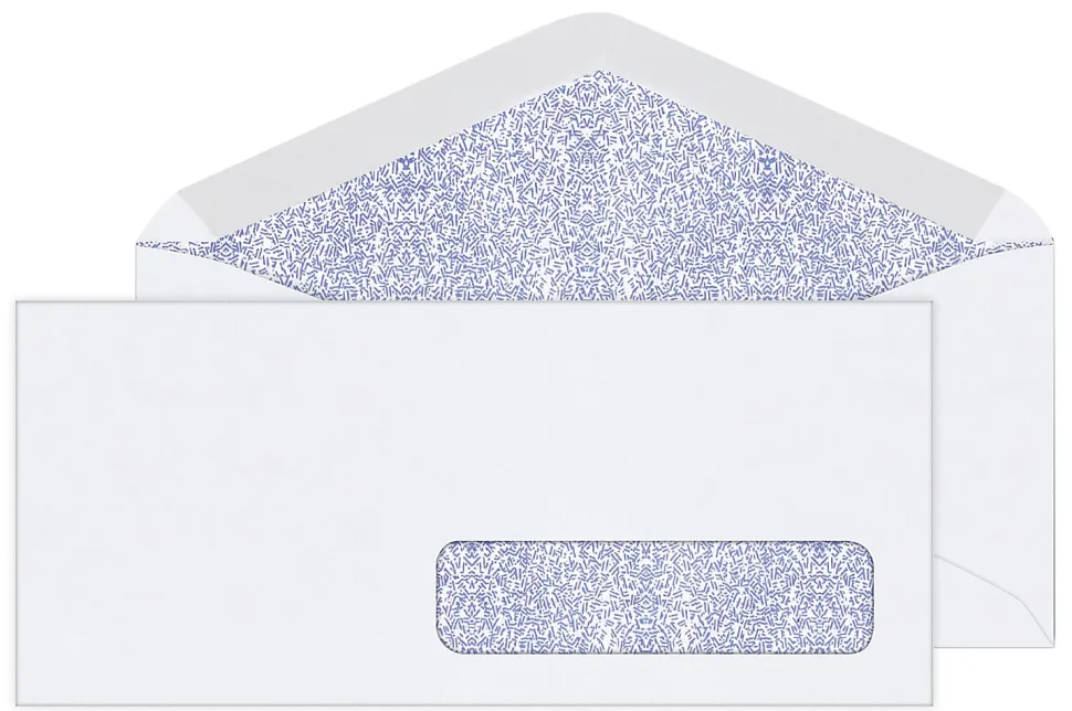 Office Depot® Brand #10 Security Envelopes, Right Window, 4-1/8" x 9-1/2", Gummed Seal, White, Box Of 500