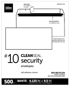 Office Depot® Brand #10 Security Envelopes, 4-1/8