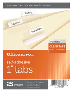 Office Depot® Brand Self-Adhesive Tabs With Printable Inserts, 1", Clear, Pack Of 25
