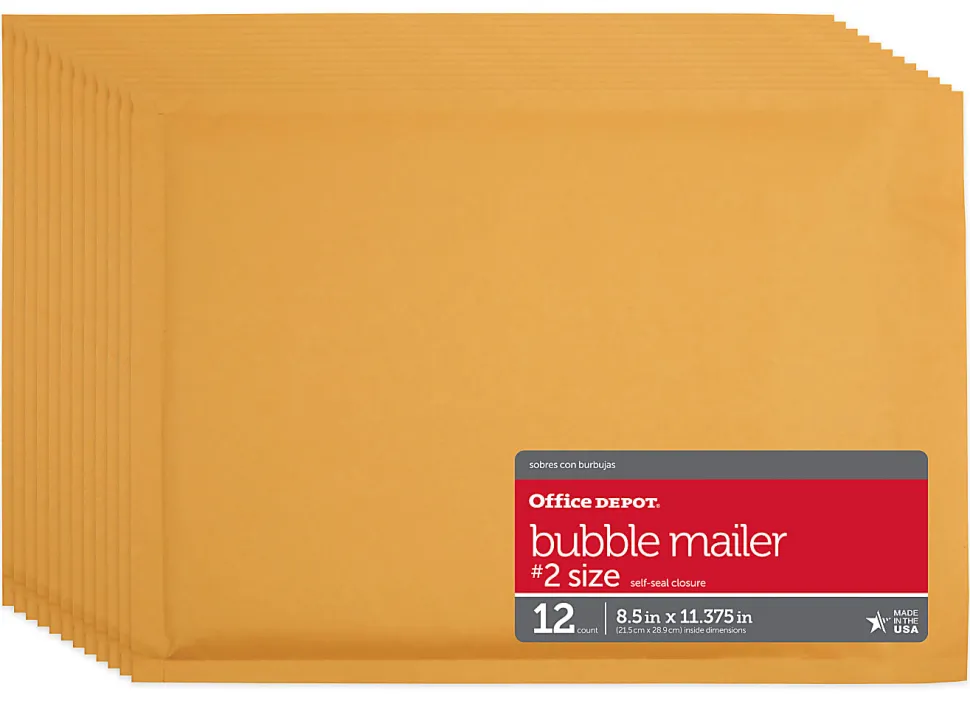 Office Depot® Brand Self-Sealing Bubble Mailers, Size 2, 8 1/2" x 11", Pack Of 12