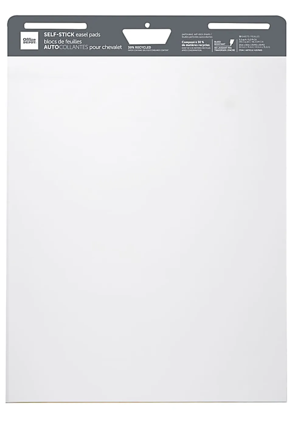 Office Depot® Brand Self-Stick Easel Pads, 25" x 30", 30 Sheets, 30% Recycled, White, Pack Of 4 Pads