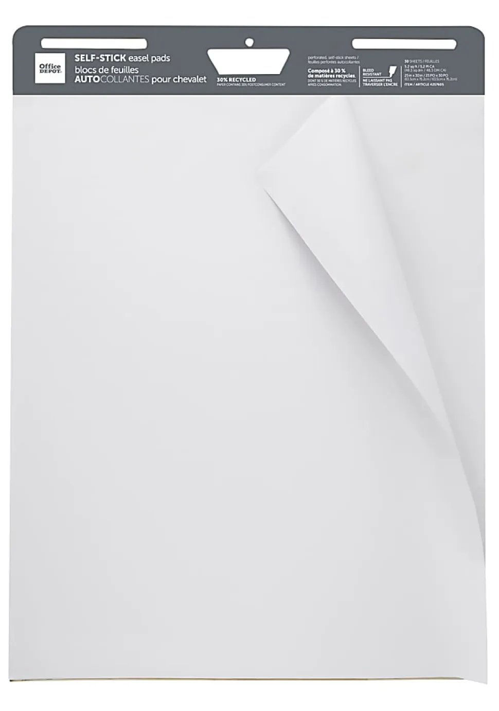 Office Depot® Brand Self-Stick Easel Pads, 25" x 30", 30 Sheets, 30% Recycled, White, Pack Of 4 Pads