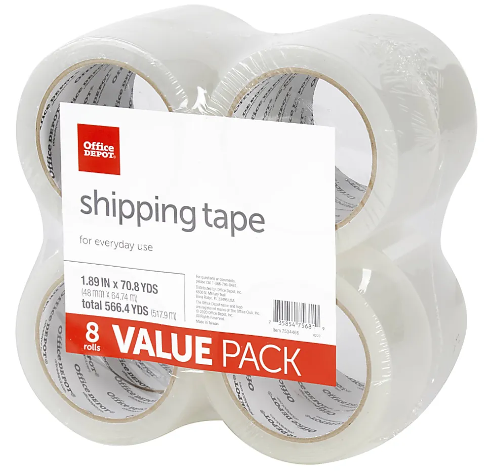 Office Depot® Brand Shipping Packing Tape, 1.89" x 70.8 Yd, Clear, Pack Of 8 Rolls