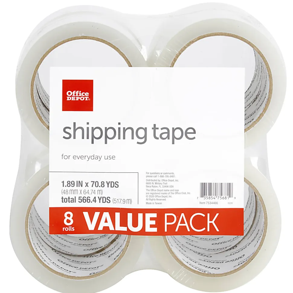 Office Depot® Brand Shipping Packing Tape, 1.89" x 70.8 Yd, Clear, Pack Of 8 Rolls