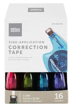 Office Depot® Brand Side-Application Correction Tape, 1 Line x 392", Pack Of 16 Cartridges