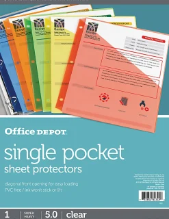 Office Depot® Brand Single Pocket Sheet Protectors, 8-1/2" x 11", Assorted Colors, Pack Of 5
