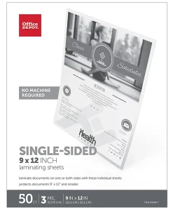 Office Depot® Brand Single-Sided Self-Sealing Laminating Sheets, 9" x 12", 3 Mil, Clear, Pack Of 50 Sheets