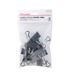 Office DepotĀ® Brand Soft-Grip Medium Binder Clips, 1 1/4", 5/8" Capacity, Black, Pack Of 12
