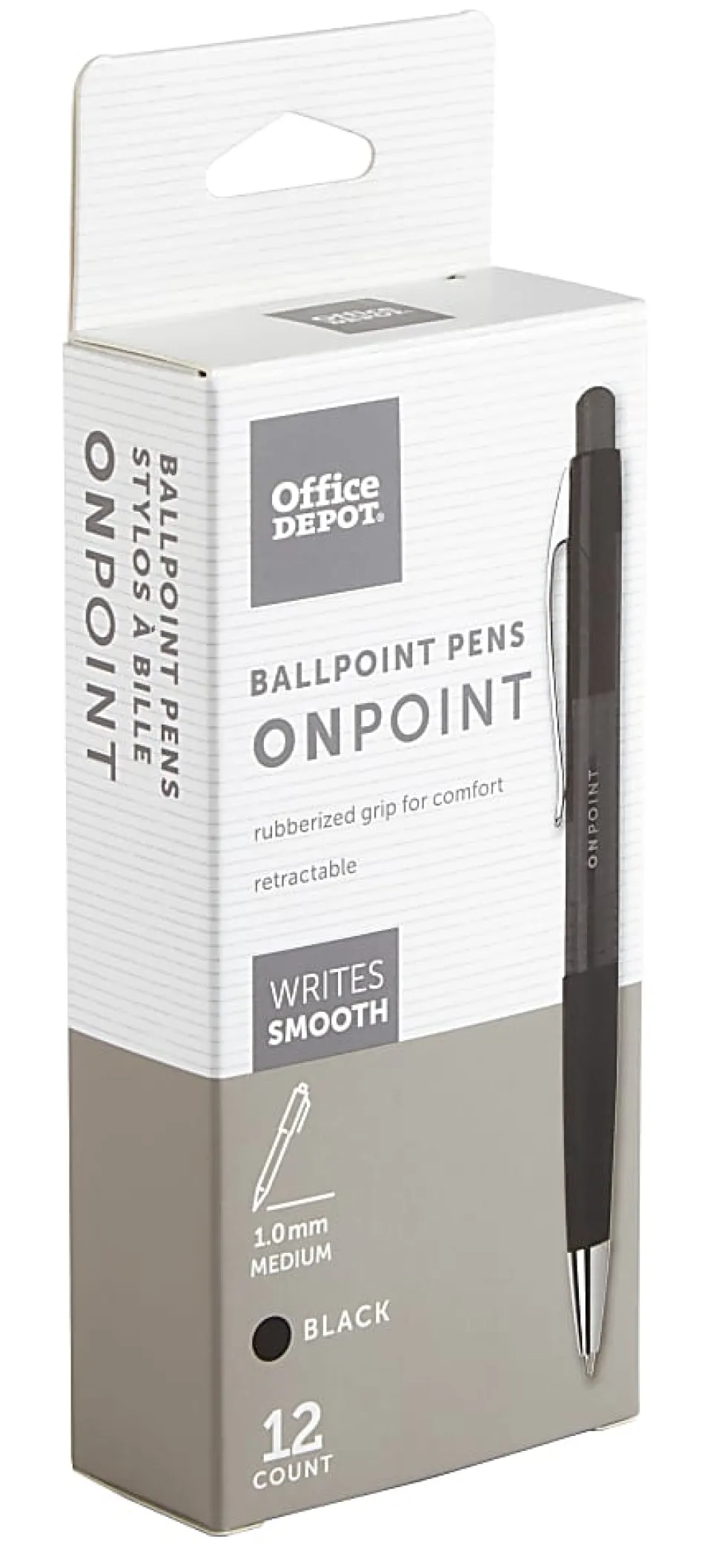 Office Depot® Brand Soft-Grip Retractable Ballpoint Pens, Medium Point, 1.0 mm, Black Barrel, Black Ink, Pack Of 12